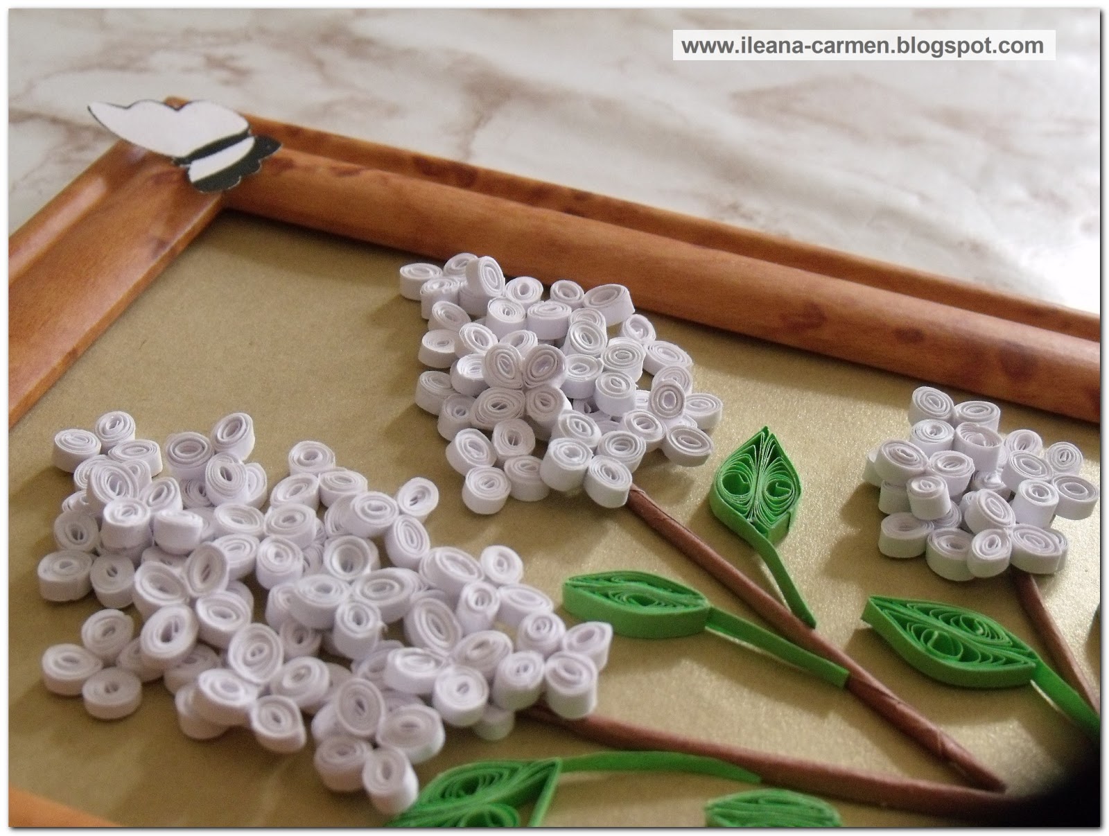 hobbies Quilling Picture with White Lilac Flowers