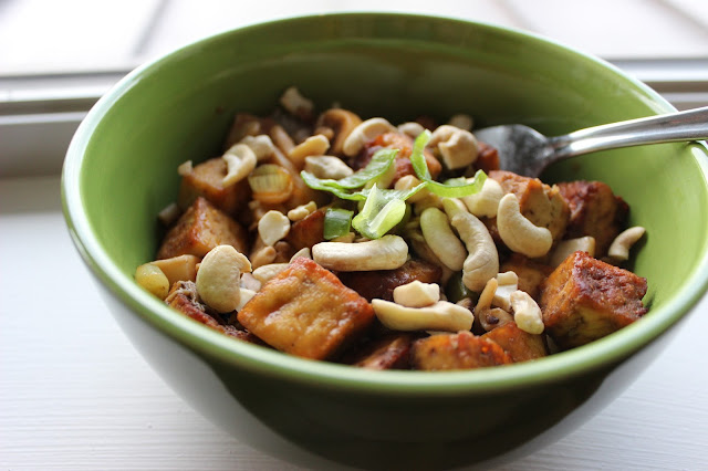 Garlic-Ginger Tofu with Mushrooms & Scallions | A Hoppy Medium