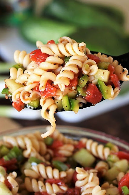 Serving Spoon of Ma's Picnic Pasta Salad Image