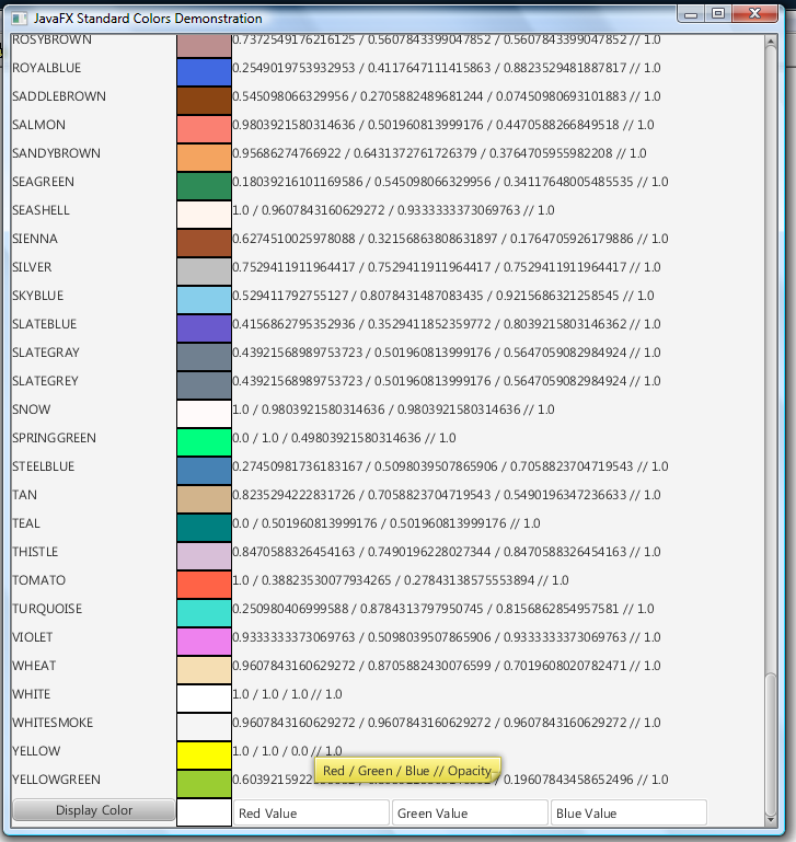 Inspired by Actual Events: Viewing JavaFX 2 Standard Colors