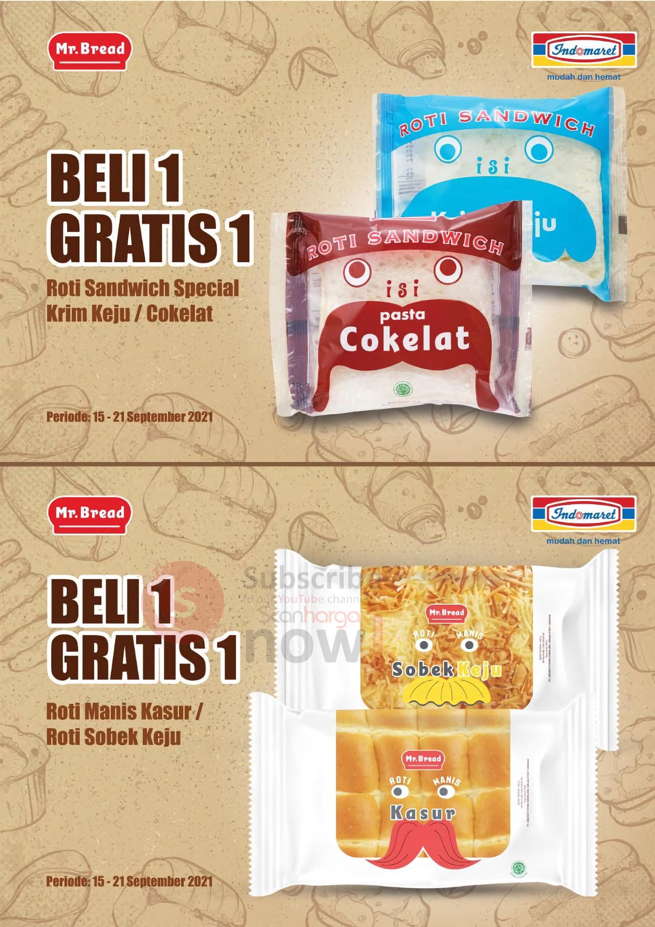 Promo Mr Bread Roti Indomaret Beli 1 Gratis 1 Periode 15 - 21 September 2021 2