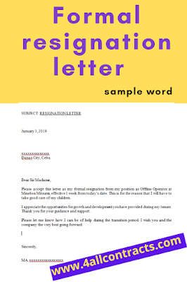 Example of resignation letter