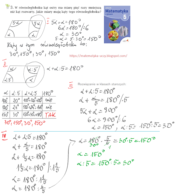 Zad.3 str. 130 "Matematyka z plusem 5" Miary kątów w równoległoboku