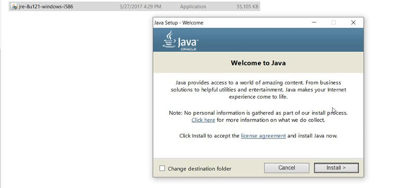 Hình 7. Nhấn Install để cài đặt Java 8 Hình 7. Nhấn Install để cài đặt Java 8
