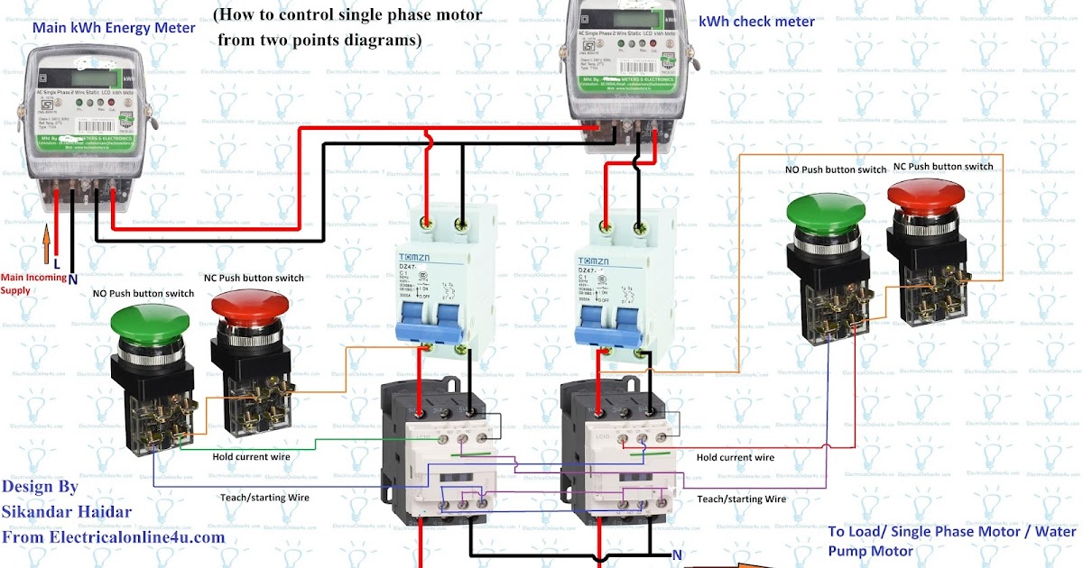 How to control single phase motor from two points | Electrical Online 4u
