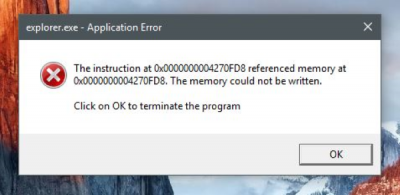 Errore dell'applicazione Explorer.exe