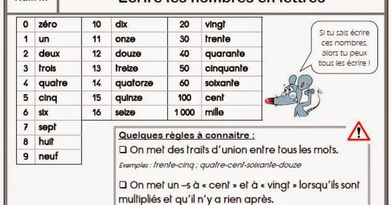 Écrire les nombres en lettres Français facile