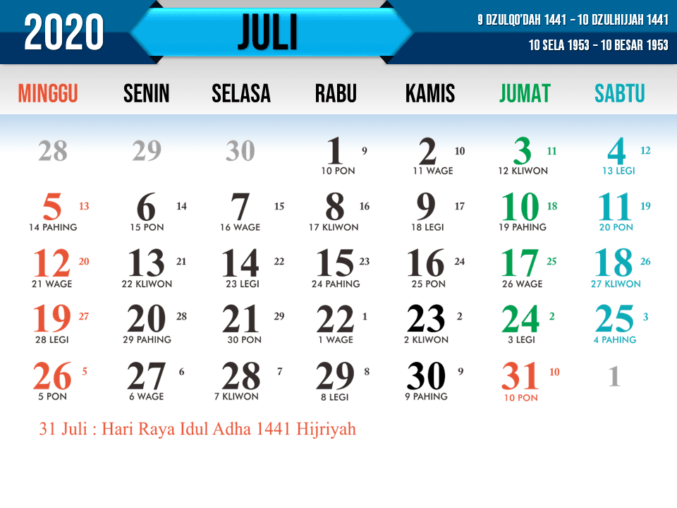 Download Kalender Tahun 2020  PAKAR TUTORIAL