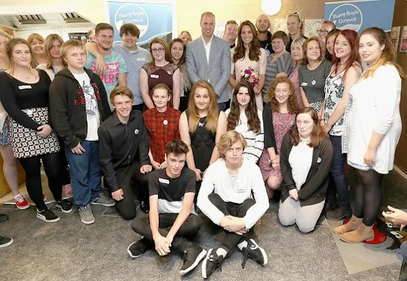 Prince William and Kate Middleton visited Truro Cathedral and Zebs Youth Centre as part of their day-long tour of Cornwall, Kate wore Lela Rose elbow sleeve dress, L.K. Bennett Natalie Clutch, and Monsoon Fleur wedges