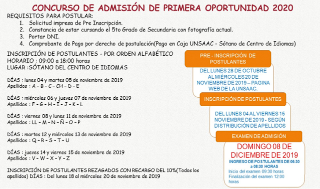 Concurso de Admisión UNSAAC 2020 Examen de Admisión UNSAAC 2020