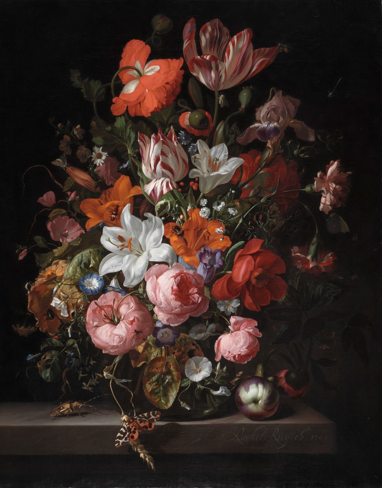 Flowers in a Glass Vase by Rachel Ruysch (Interpretation and Analysis)