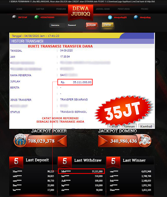 BUKTI TRANSFER DEWAJUDIQQ RP 35.111.000