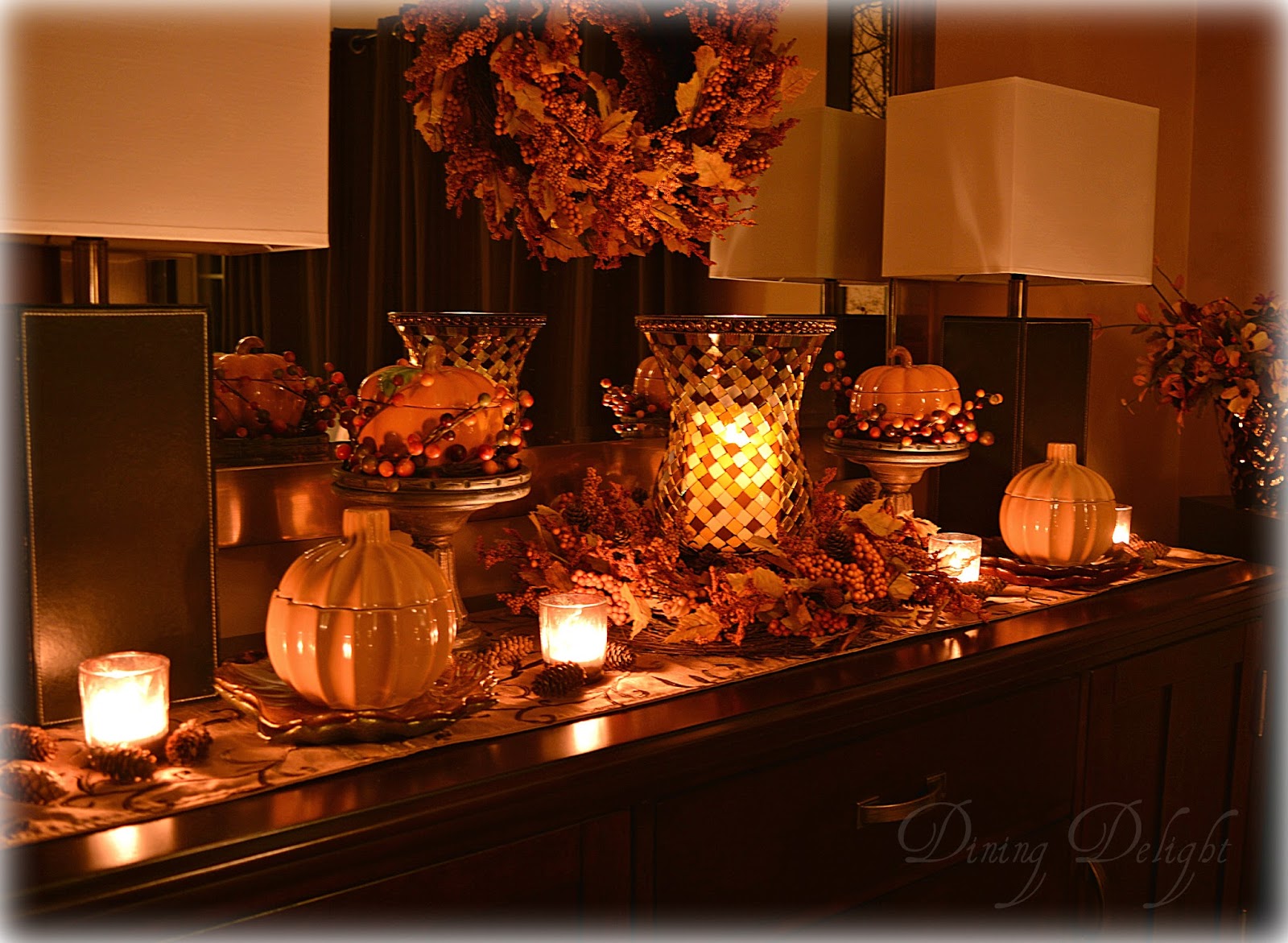 Dining Delight Fall Decor on the Sideboard