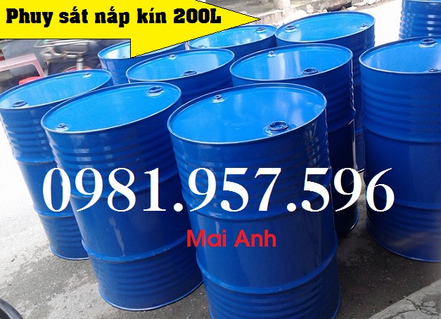 Phuy thép mới bảo hành, phuy thép 200L mới, phuy thép 2 nắp