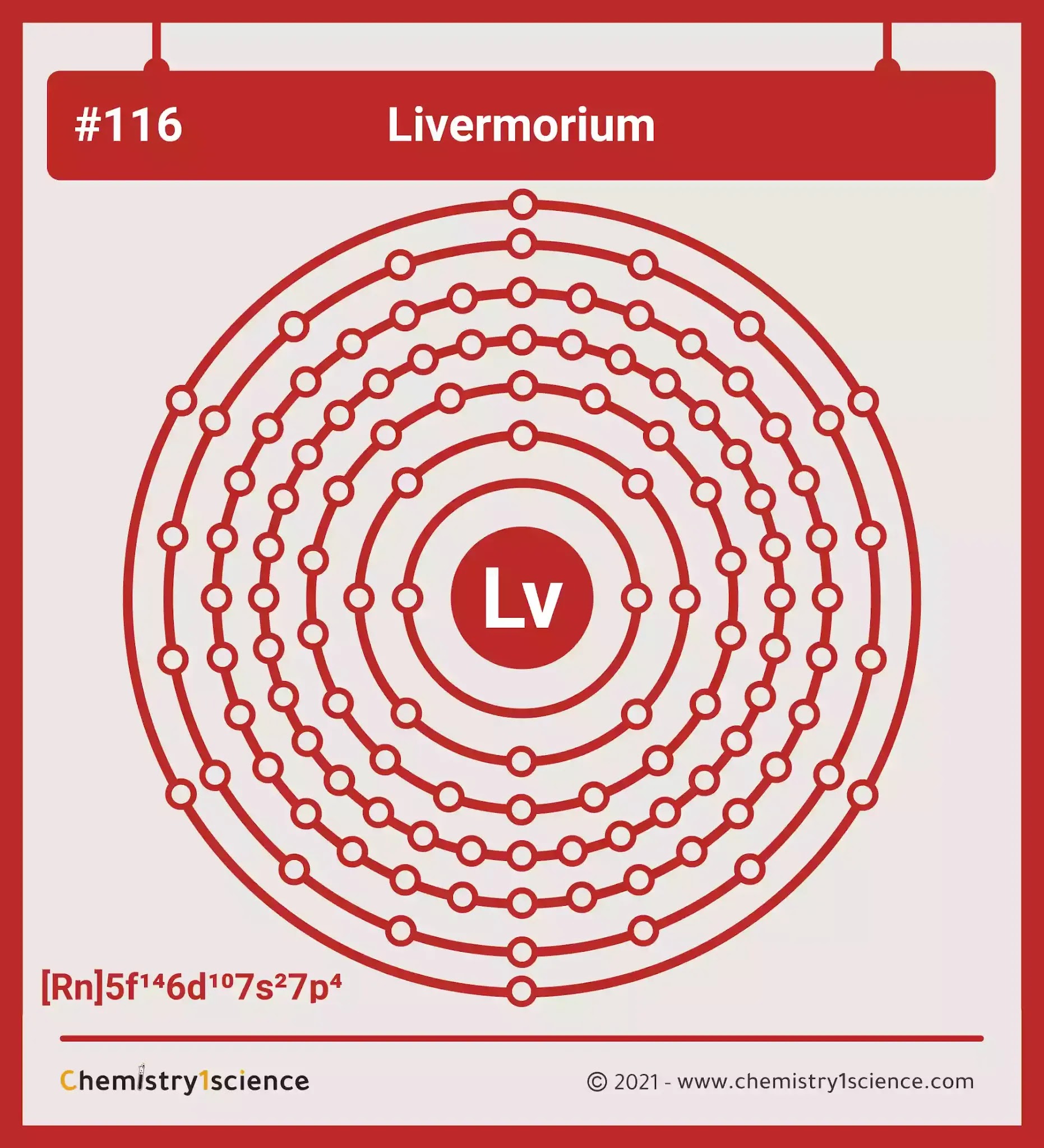 Livermorium: Electron configuration - Symbol - Atomic Number - Atomic Mass - Oxidation States - Standard State - Group Block - Year Discovered – infographic