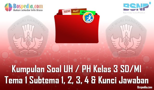 Kumpulan Soal UH / PH Kelas 3 SD/MI Tema 1 Subtema 1, 2, 3, 4 dan Kunci Jawaban