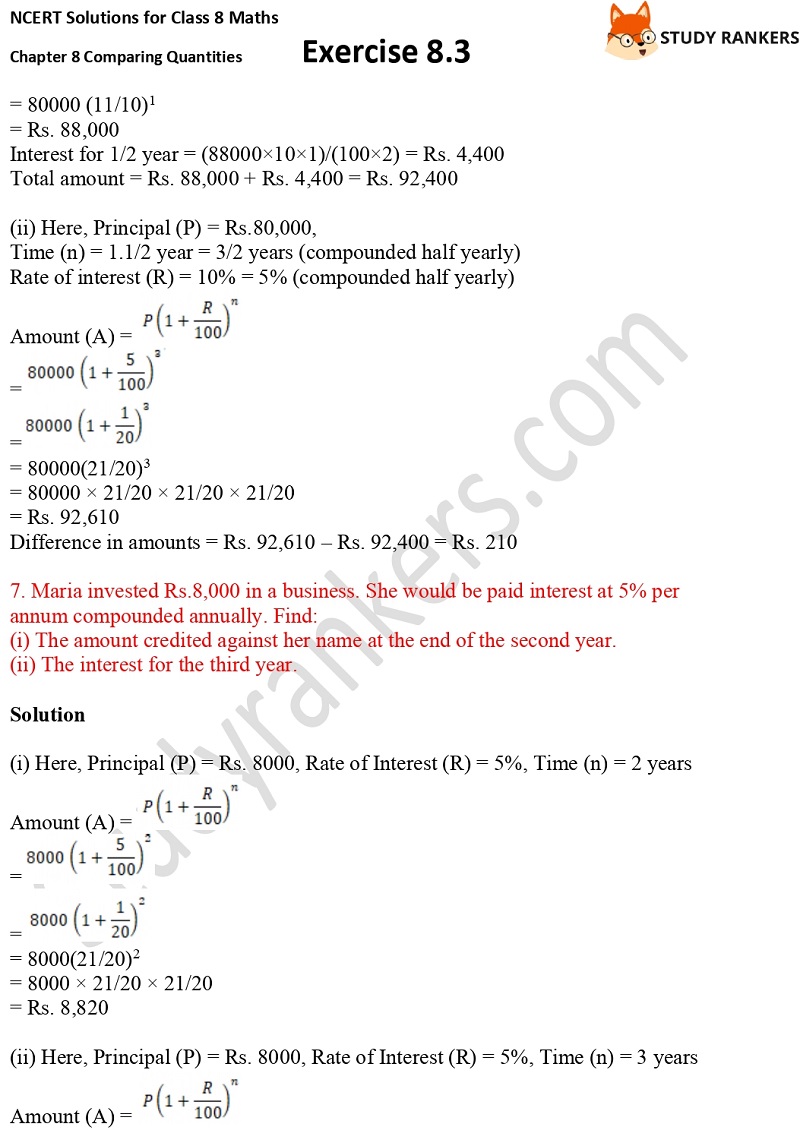 NCERT Solutions for Class 8 Maths Ch 8 Comparing Quantities Exercise 8.3 6
