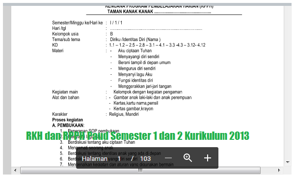 RKH dan RPPH Paud Semester 1 dan 2 Lengkap Galeri File