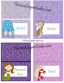 Starfish, Urchins, Mermaid Juice, Pearls, DIY Mermaid Under The Sea Birthday Party Printables-Food Label Tent Cards, Cupcake Toppers, Flag Garland Hanging Banner-Purple Glitter Digital Download Template-Seahorse, Jellyfish, Hermit Crab Chocolate Sea Shells, Fish Eggs, Ocean Waves, Mermaid Sandwiches How many Pearls, Take A Guess, Guess How Many Seashells, How Many?