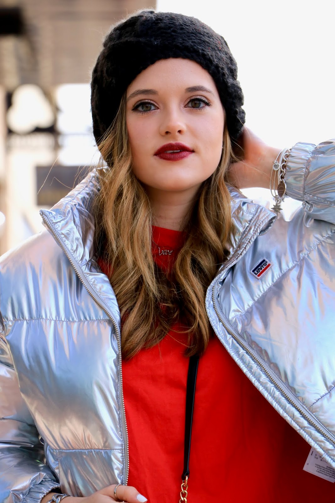 Nyc fashion blogger Kathleen Harper's winter beauty look with a red lip