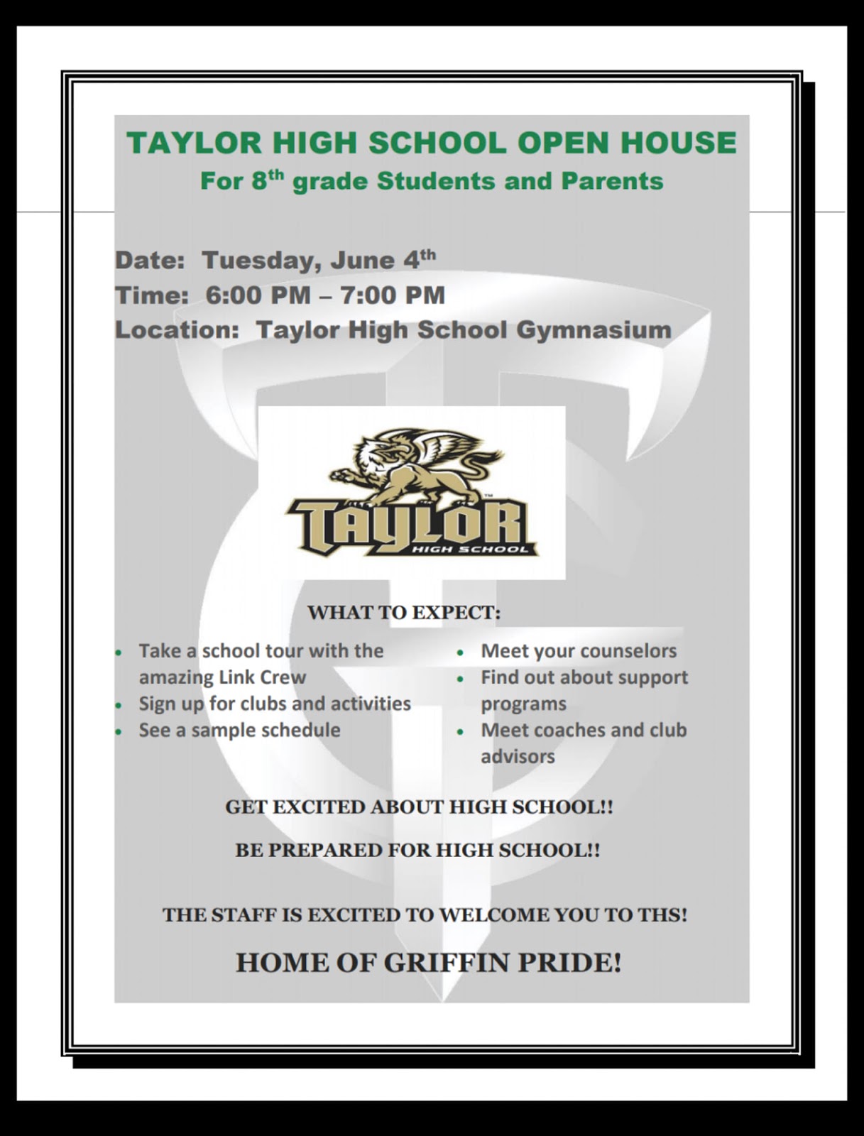 Talking Taylor Schools TAYLOR HIGH SCHOOL holds open house for eighth