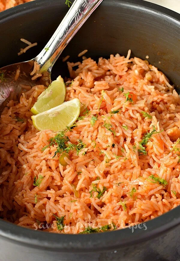 a pot a with fresh homemade mexican rice