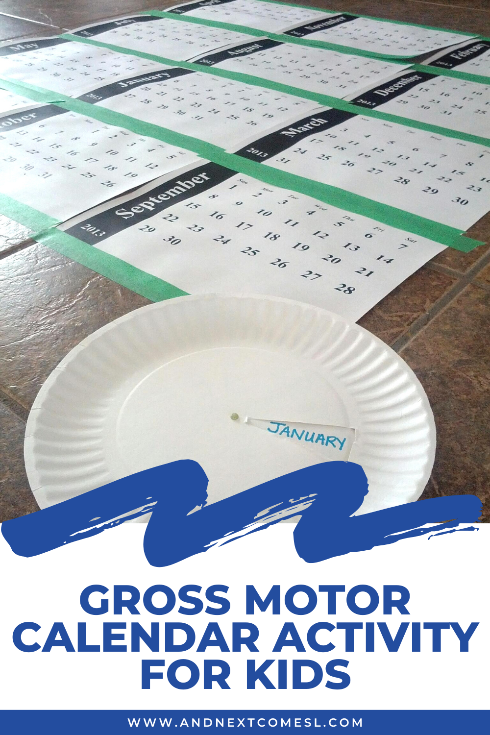 Teaching the months of the year with a simple gross motor calendar activity for kids