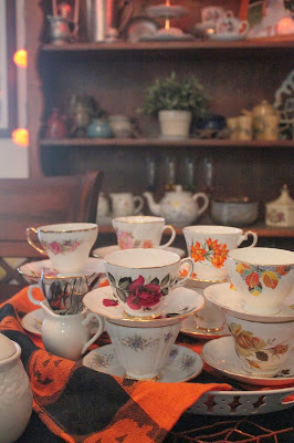 Fall colored, china teacups for Halloween Tea Party