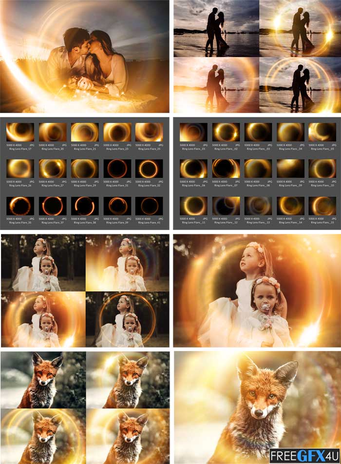 43 Ring Lens Flare Overlays & Photoshop Action