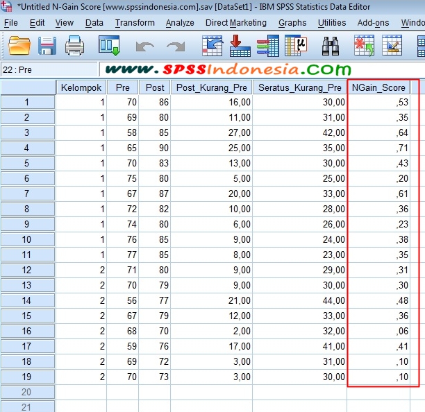 Cara Menghitung NGain Score Kelas Eksperimen dan Kontrol dengan SPSS