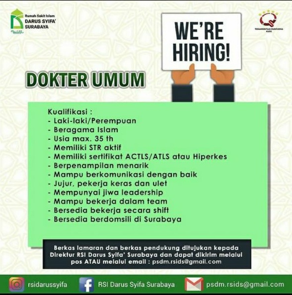 Loker Dokter Umum RS Islam Darus Syifa� Surabaya Jawa Timur