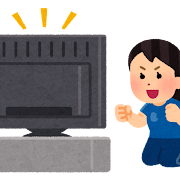 テレビでスポーツ観戦をする人のイラスト（女性）