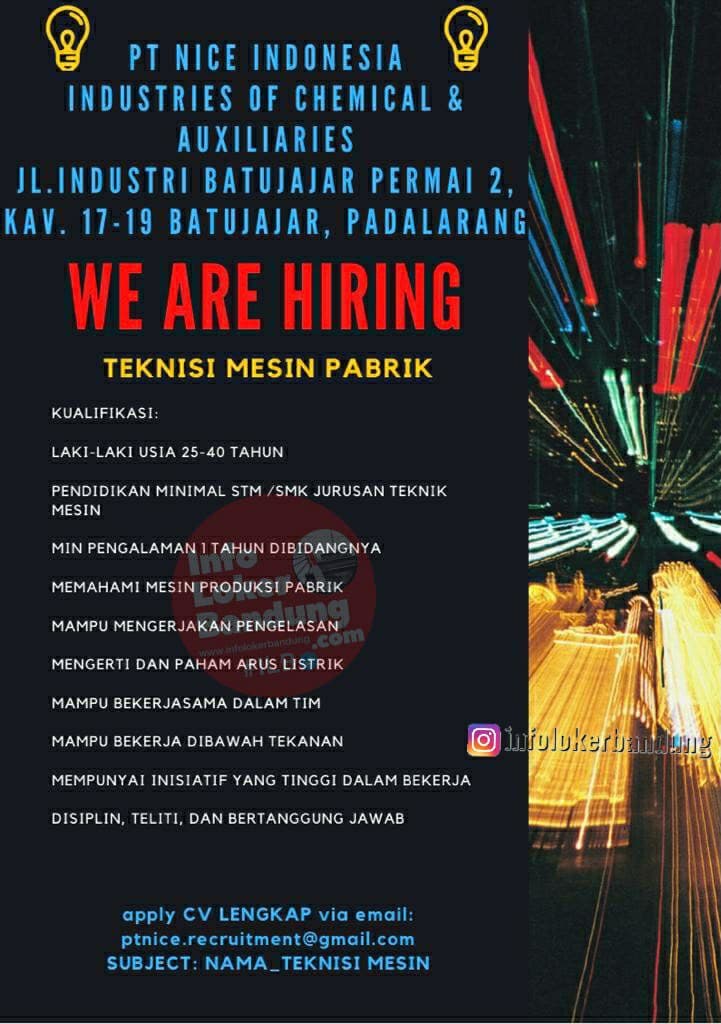 Lowongan Kerja Pt Nice Indonesia Bandung April 2021 Info Loker Bandung 2021
