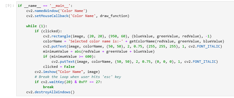 Colour Detection using Python and pandas, Cv2 librarys