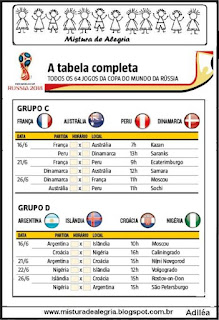 tabela Atividade copa mundial 2018 tabela jogos
