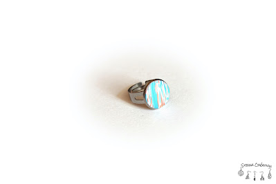 Bague pâte polymère extrudeuse turquoise corail blanc Sculpey Cernit Fimo Stenna