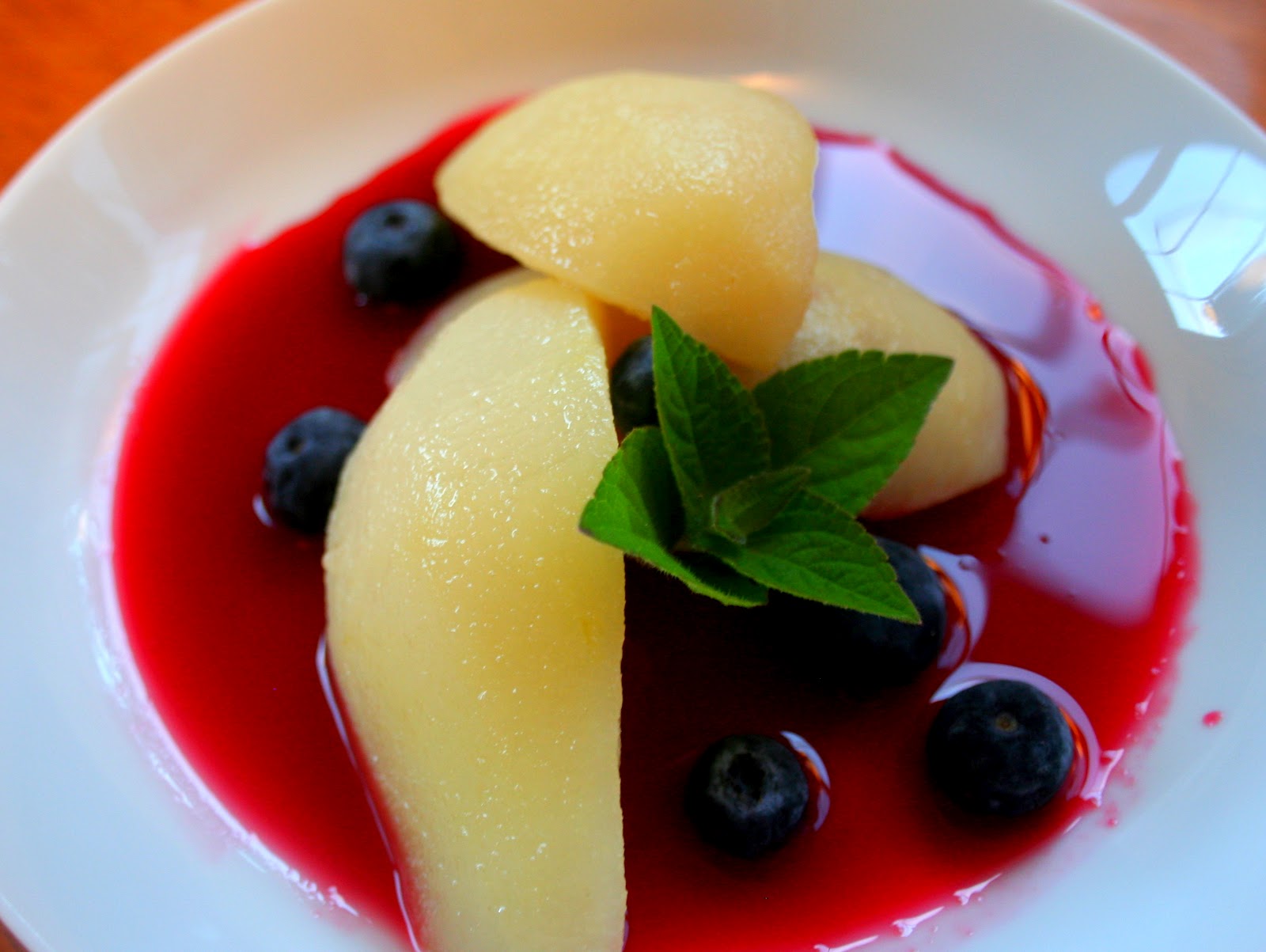 Cheers to Happy: Poached Pears with Raspberry Sauce...