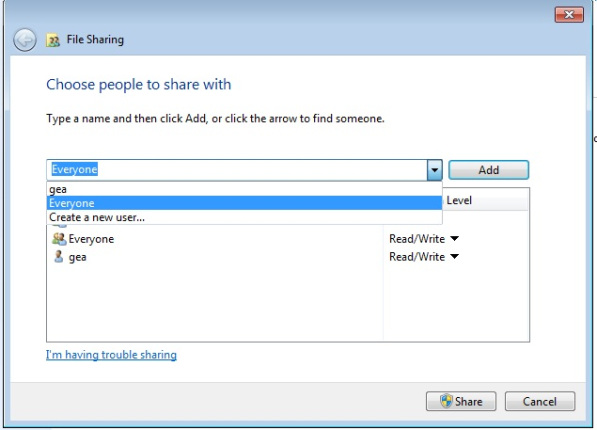 Sharing Data Windows 7