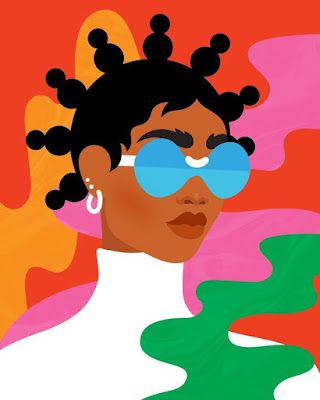 Drawing by Printable bubble that shows black woman hairstyle and modern women fashion.