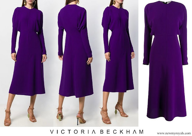 Victoria Beckham puffled sleeves dolman midi dress Queen Maxima wore Victoria Beckham puffled sleeves dolman midi dress