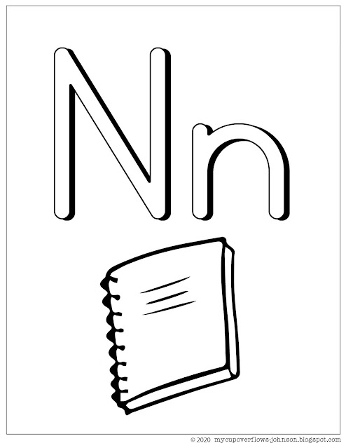 N is for notebook coloring page