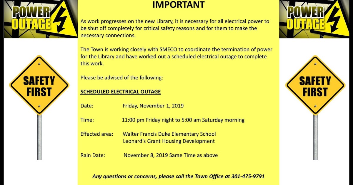Leonardtown Maryland News IMPORTANT Scheduled Electrical Outage