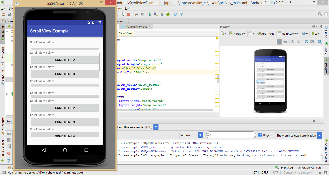 Android Multiple ScrollView Example XML Layout Code