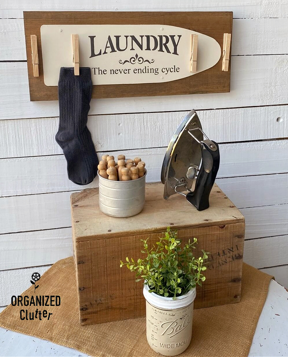 Dollar Tree Ironing Board Sign Upcycled As Farmhouse Laundry Room Decor