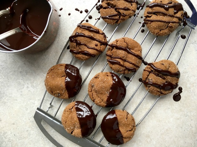 Chocolate gingerbread cookies are festive looking rolled in sugar and dipped in chocolate and they have that wonderful ginger flavour that makes them so perfect for the holidays.