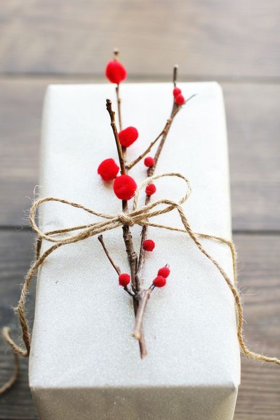 simple Christmas gift wrapping with berries