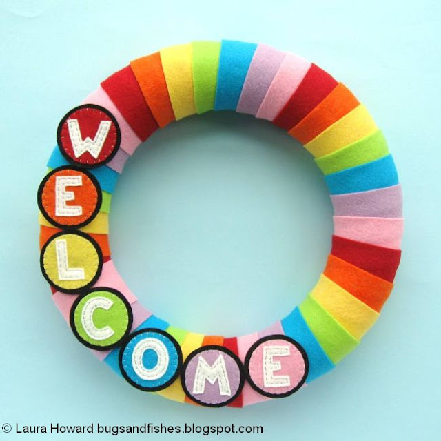 DIY January Rainbow Welcome Wreath Tutorial felt rainbow wreath