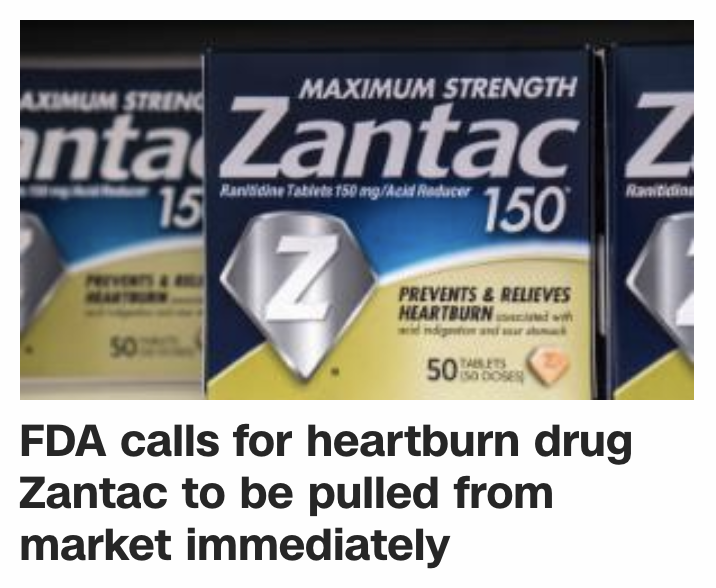 FDA calls for heartburn drug Zantac to be pulled from shelves due to