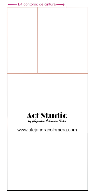 Marcada de la cuarta parte del contorno de cintura sobre la línea inicial del patrón base de falda