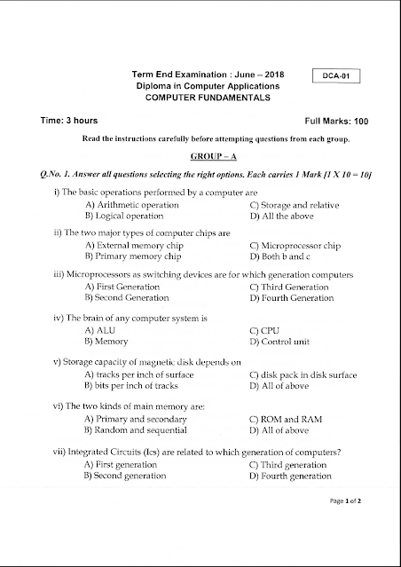 OSPU DCA computer Fundamentals June 2018 Question Paper - University ...